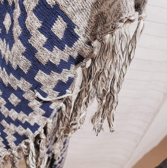 VINTAGE HAVANA TRIBAL FRINGE DUSTER NAVY & GRAY, SZ LARGE - Picture 8 of 14